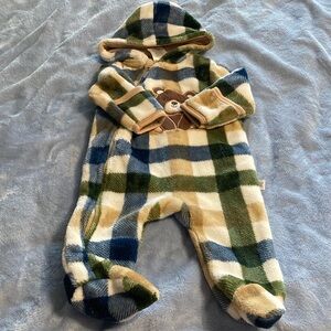 Plaid Bear Hooded Kids One Piece